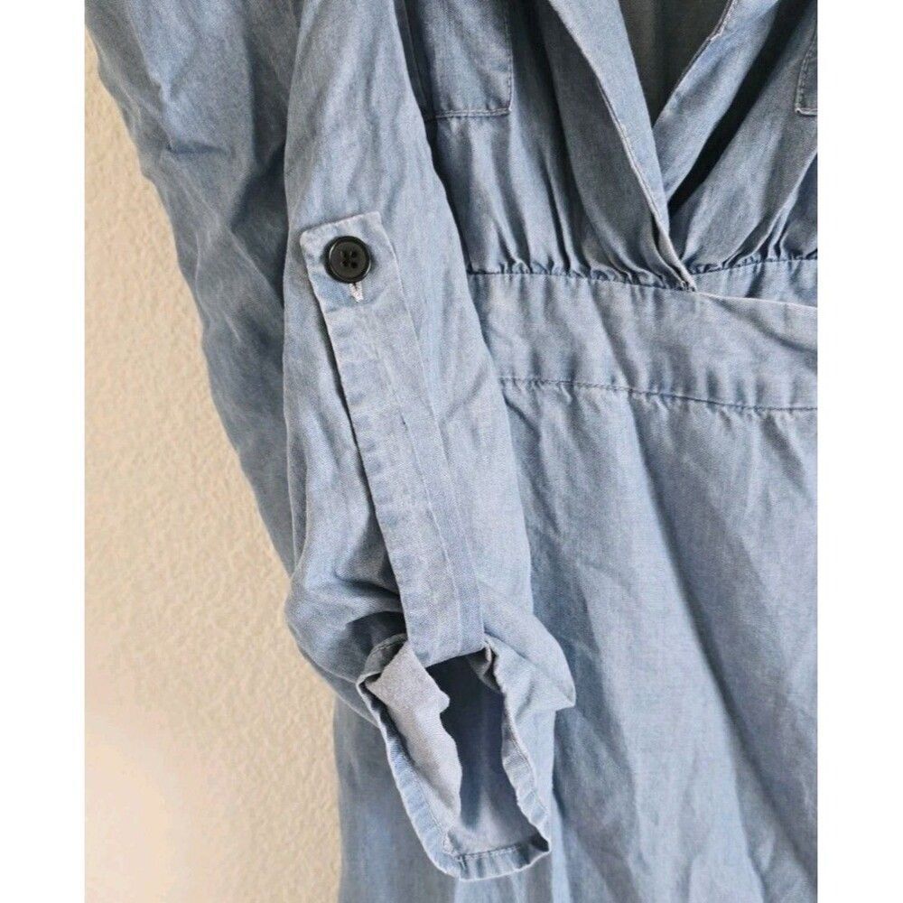Revolve Majorelle Wrap Chambray Roll Tab Long Sleeve Midi Dress Tencel Size S - Picture 6 of 9